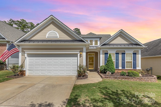 2035 Moultrie Ct, Fort Mill, SC 29707 - view of front of property featuring a standing seam roof, driveway, a yard, and metal roof