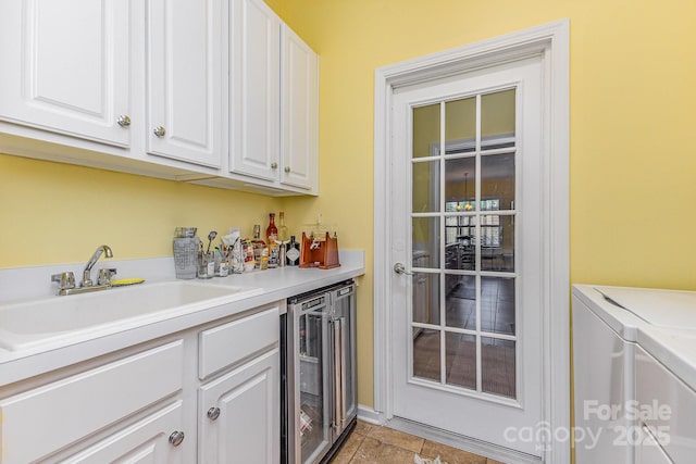 2035 Moultrie Ct, Fort Mill, SC 29707 - indoor dry bar featuring wine cooler and separate washer and dryer