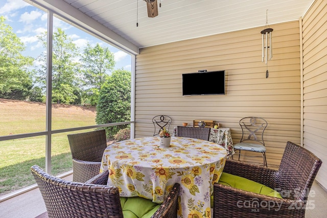 2035 Moultrie Ct, Fort Mill, SC 29707 - sunroom / solarium featuring ceiling fan, outdoor dining space, and plenty of natural light