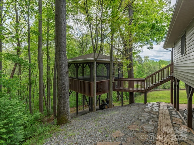 view of patio featuring a gazebo and stairs