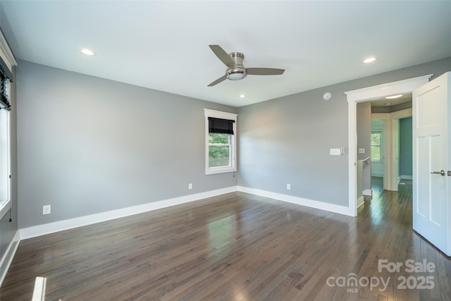 21 Bryant St, Asheville, NC 28806 - spare room with a ceiling fan, dark wood-style floors, baseboards, and recessed lighting