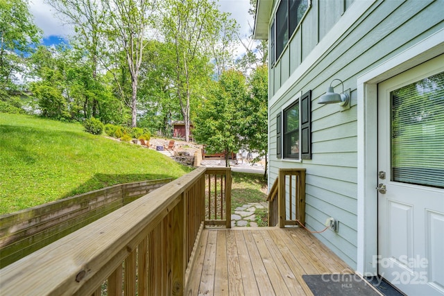 21 Bryant St, Asheville, NC 28806 - wooden deck with a yard and view of scattered trees