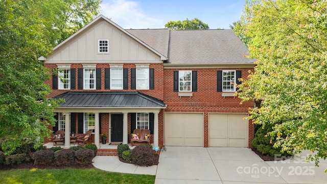 1108 Longwood Ct, Matthews, NC 28104 - view of front of property with a porch, driveway, an attached garage, and brick siding