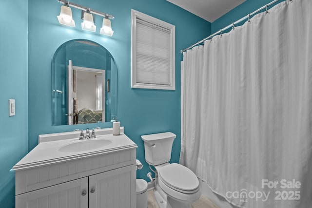 1108 Longwood Ct, Matthews, NC 28104 - bathroom with vanity, toilet, and a shower with curtain