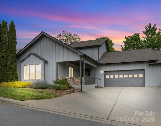 452 Kyfields, Weaverville, NC 28787 - view of front of property with an attached garage, roof with shingles, concrete driveway, and board and batten siding