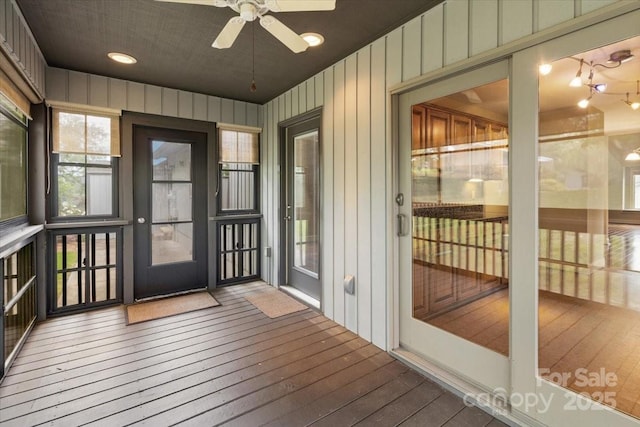 452 Kyfields, Weaverville, NC 28787 - unfurnished sunroom with a ceiling fan and hardwood / wood-style flooring