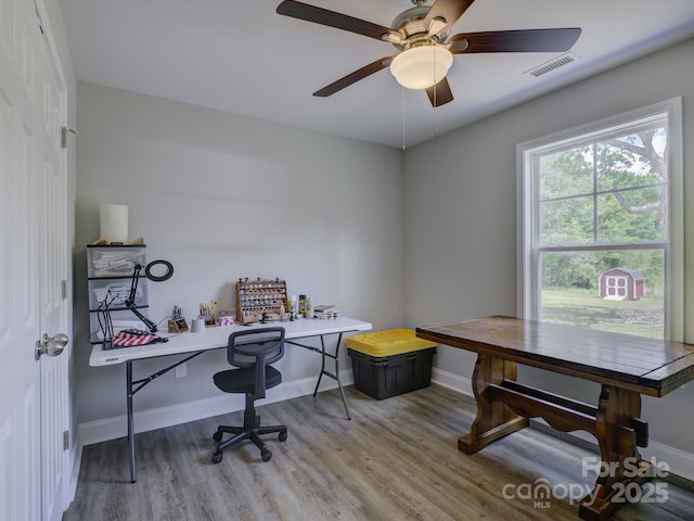 1454 King Rd, York, SC 29745 - office area with baseboards, wood finished floors, and a ceiling fan