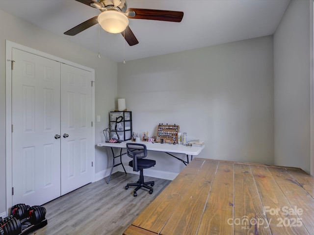 1454 King Rd, York, SC 29745 - office area with wood finished floors, a ceiling fan, and baseboards