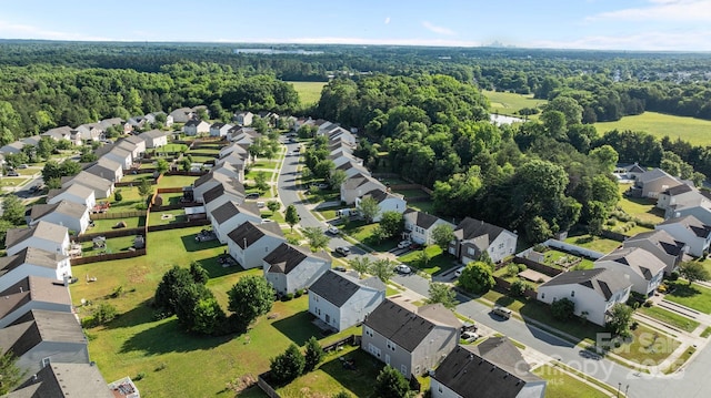 aerial perspective of suburban area with a forest