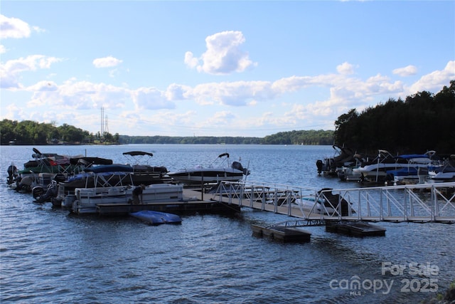 view of dock with a water view