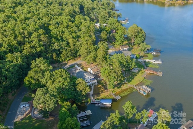 592 Shoreline Rd, New London, NC 28127 - aerial overview of property's location with a nearby body of water