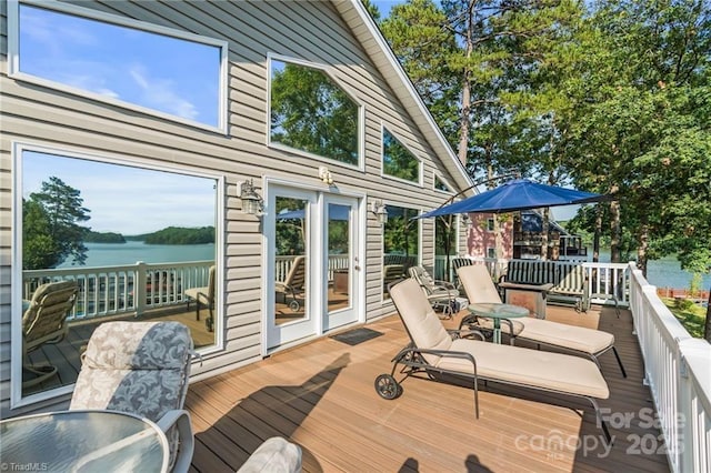 592 Shoreline Rd, New London, NC 28127 - wooden deck with a water view