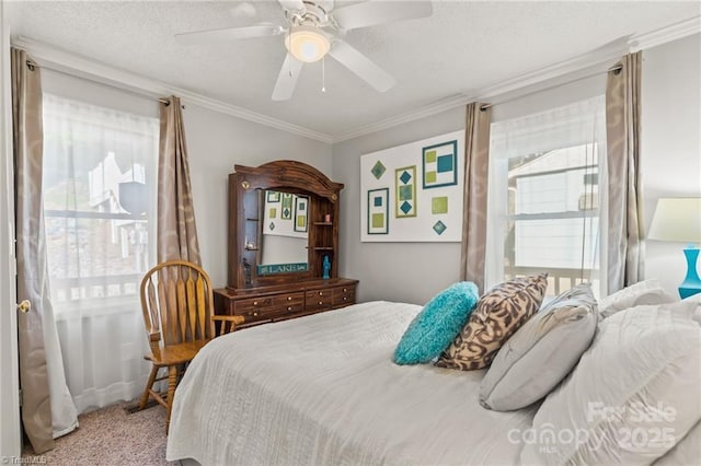 592 Shoreline Rd, New London, NC 28127 - carpeted bedroom with ornamental molding and a ceiling fan