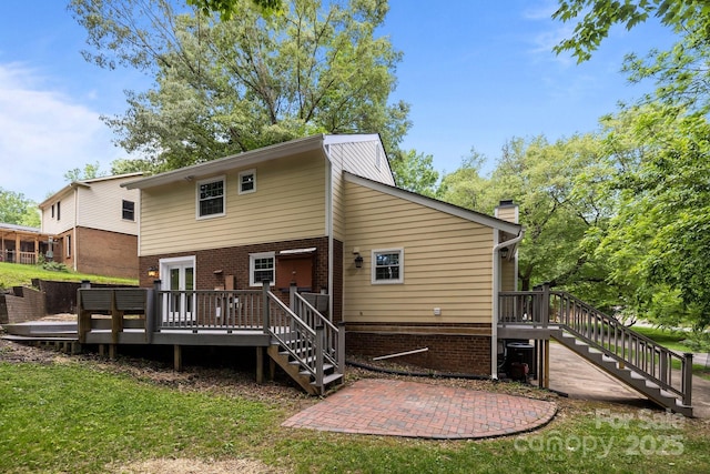 6713 William Harry Ct, Charlotte, NC 28211 - back of house with stairway, a wooden deck, a patio, and brick siding