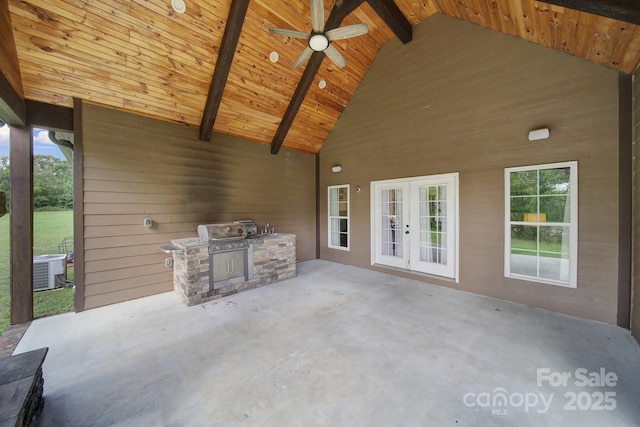 1166 Rocky River Rd, Lancaster, SC 29720 - view of patio / terrace featuring area for grilling, ceiling fan, french doors, and central air condition unit
