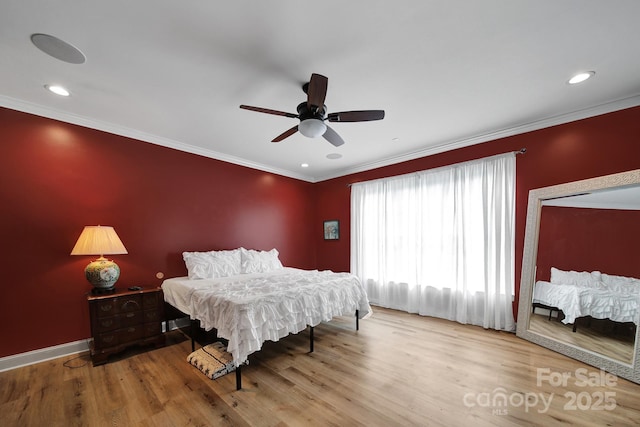 1166 Rocky River Rd, Lancaster, SC 29720 - bedroom featuring wood finished floors, crown molding, recessed lighting, baseboards, and ceiling fan