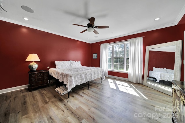 1166 Rocky River Rd, Lancaster, SC 29720 - bedroom featuring ornamental molding, wood finished floors, baseboards, a ceiling fan, and recessed lighting