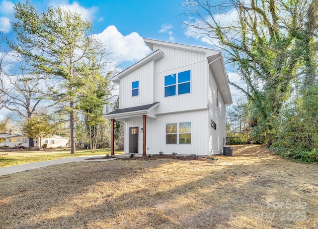modern farmhouse with central AC unit