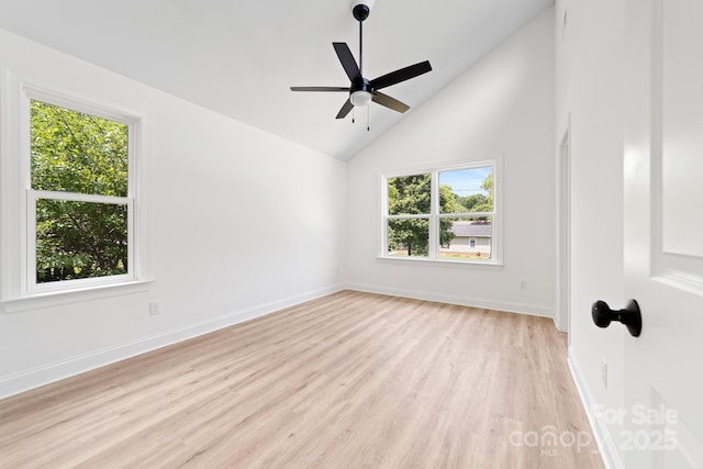 413 Jose St, Shelby, NC 28150 - unfurnished room with light wood-style floors, vaulted ceiling, ceiling fan, and baseboards