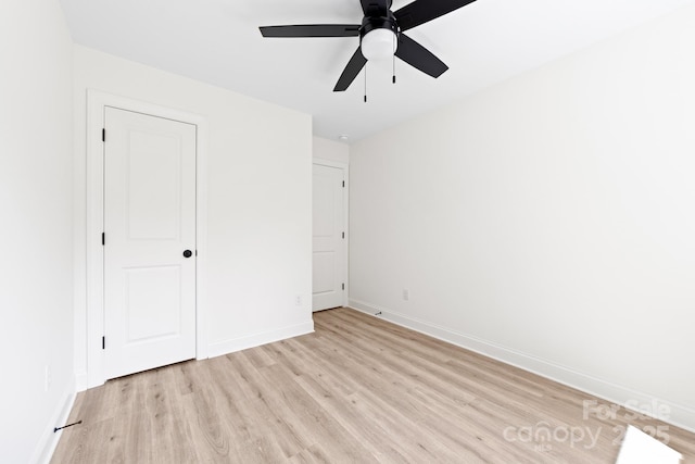 413 Jose St, Shelby, NC 28150 - unfurnished bedroom featuring light wood-type flooring, baseboards, and ceiling fan