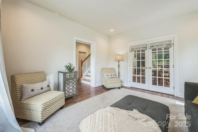 274 Old Bristol Rd, Boone, NC 28607 - living area featuring french doors, wood finished floors, recessed lighting, stairway, and baseboards