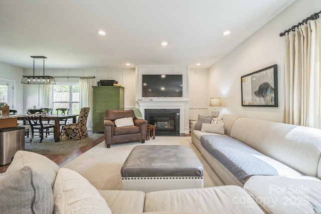 274 Old Bristol Rd, Boone, NC 28607 - living area featuring wood finished floors, a glass covered fireplace, and recessed lighting
