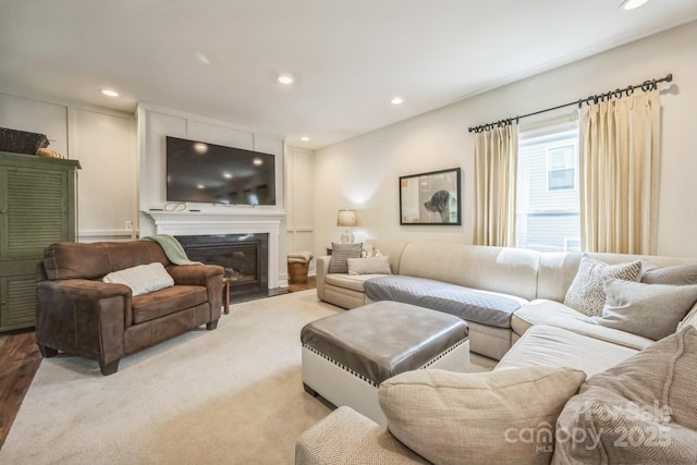274 Old Bristol Rd, Boone, NC 28607 - living area with recessed lighting, a fireplace with flush hearth, and light wood-style flooring