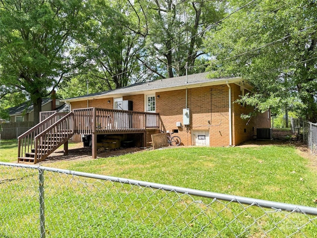 1464 19th Ave NE, Hickory, NC 28601 - back of house with stairway, brick siding, a deck, and central AC