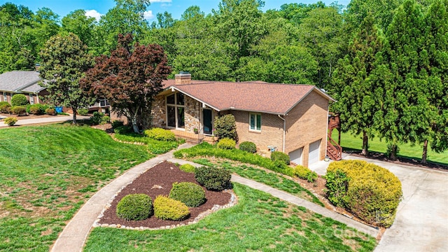 3520 4th Street Blvd NW, Hickory, NC 28601 - mid-century inspired home with concrete driveway, a garage, a front lawn, and stone siding