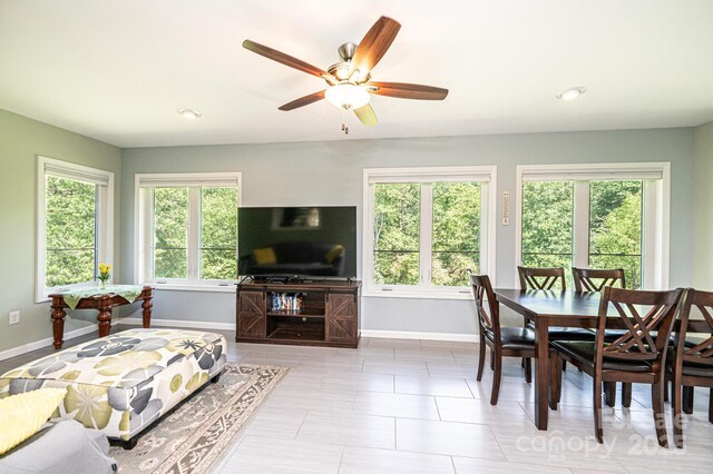 3520 4th Street Blvd NW, Hickory, NC 28601 - tiled dining space featuring baseboards, healthy amount of natural light, a ceiling fan, and recessed lighting