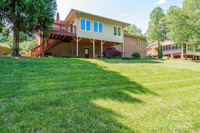 3520 4th Street Blvd NW, Hickory, NC 28601 - rear view of house with stairs, a wooden deck, and a yard