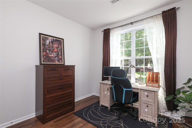 10217 Falling Leaf Dr, Concord, NC 28027 - office area featuring baseboards and dark wood-style flooring