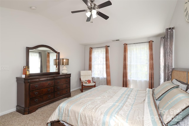 10217 Falling Leaf Dr, Concord, NC 28027 - carpeted bedroom with lofted ceiling, baseboards, and a ceiling fan