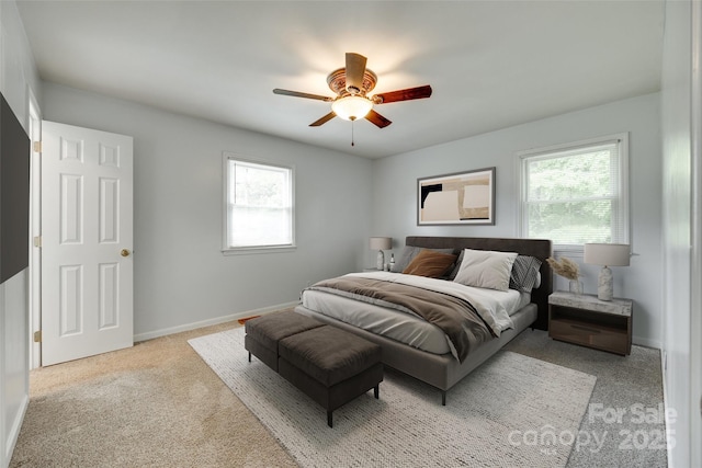 bedroom with multiple windows, carpet floors, and baseboards