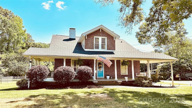 1105 S Point Rd, Belmont, NC 28012 - view of front of house featuring roof with shingles, a chimney, covered porch, and brick siding
