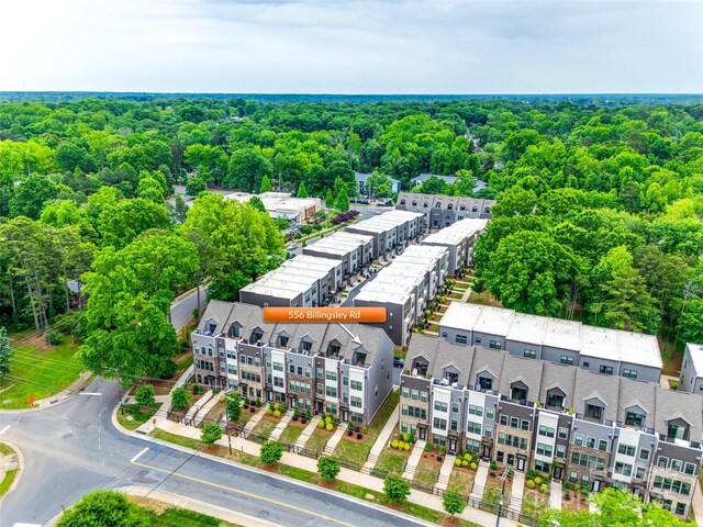 aerial view of a heavily wooded area