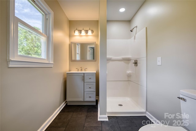 417 Mountain View Ave SE, Valdese, NC 28690 - full bathroom with toilet, baseboards, a shower, and tile patterned floors