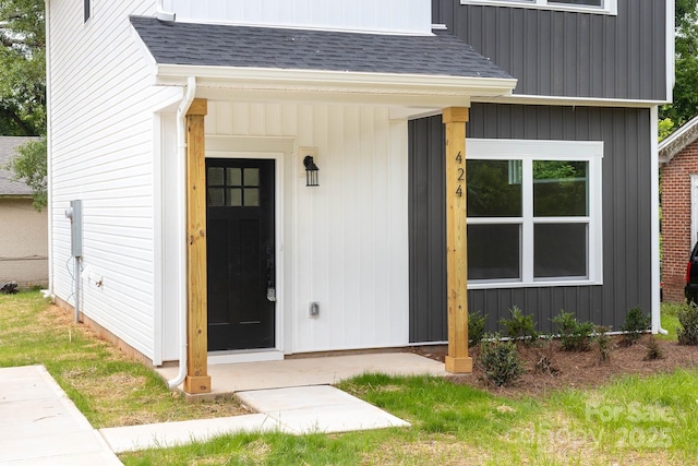 424 Airline Ave, Shelby, NC 28150 - property entrance featuring roof with shingles