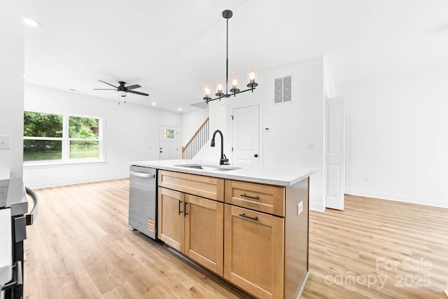 424 Airline Ave, Shelby, NC 28150 - kitchen with a sink, dishwasher, light wood finished floors, a ceiling fan, and recessed lighting