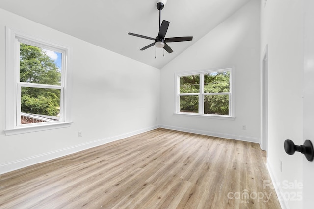 424 Airline Ave, Shelby, NC 28150 - empty room featuring wood finished floors, baseboards, lofted ceiling, and a ceiling fan