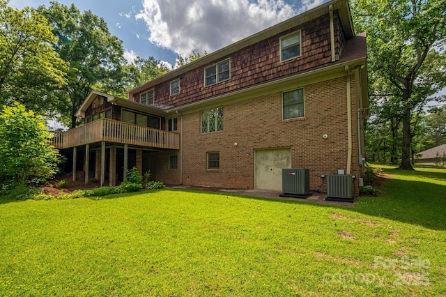 104 Ridge Dr, Stanley, NC 28164 - back of property with cooling unit, a lawn, and brick siding