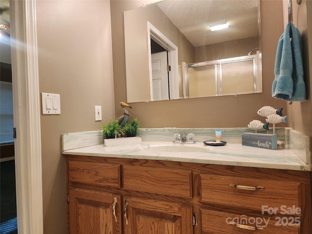 4409 Homestead Rd, Rock Hill, SC 29732 - full bath featuring vanity, a textured ceiling, and a shower stall