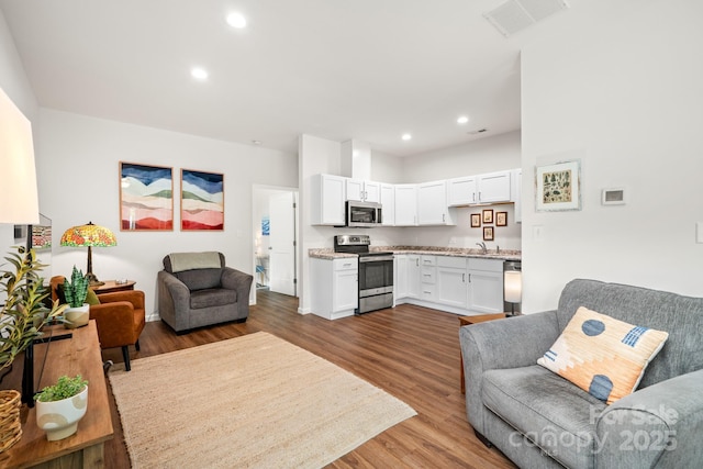 31 Cherry Laurel Ln, Swannanoa, NC 28778 - living area featuring dark wood-style flooring, visible vents, and recessed lighting