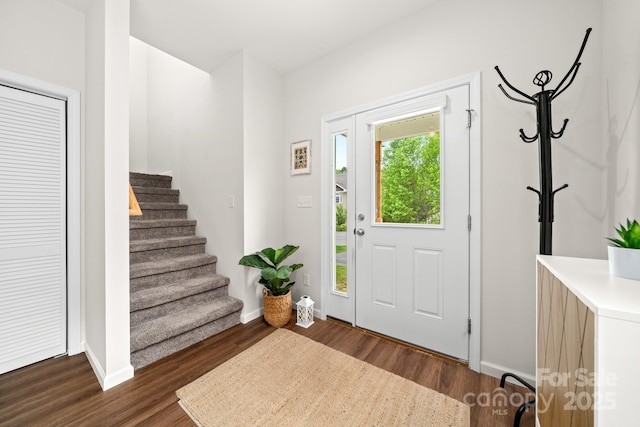 31 Cherry Laurel Ln, Swannanoa, NC 28778 - foyer entrance featuring stairway, baseboards, and dark wood-style floors