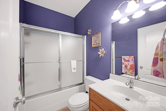 3610 Providence Mill Rd, Maiden, NC 28650 - bathroom featuring vanity, toilet, shower / bath combination with glass door, and a chandelier