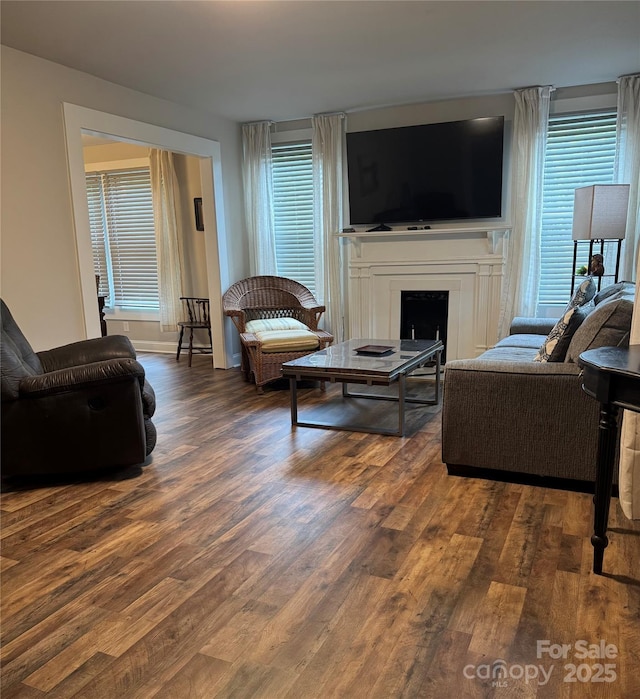 247 E Cabarrus Ave, Concord, NC 28025 - living area featuring wood finished floors and a fireplace