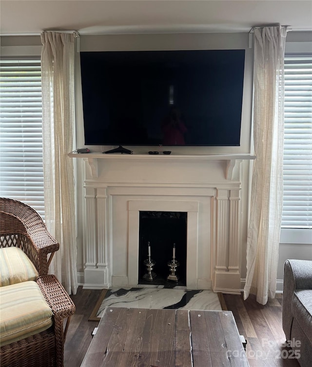 247 E Cabarrus Ave, Concord, NC 28025 - detailed view of a fireplace with flush hearth and wood finished floors