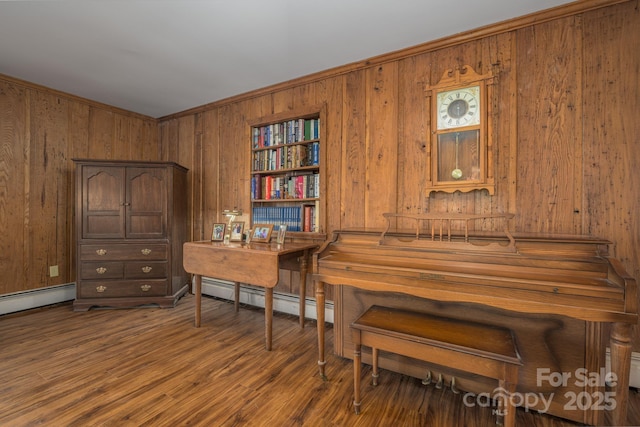 184 Buff Ridge Rd, Boone, NC 28607 - office space featuring wooden walls, a baseboard radiator, crown molding, and wood finished floors