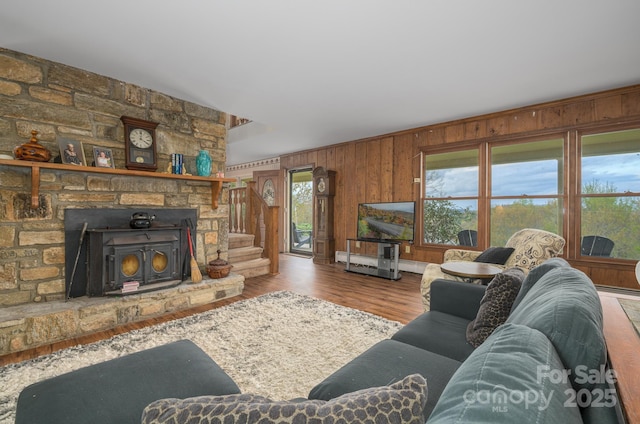 184 Buff Ridge Rd, Boone, NC 28607 - living room featuring wooden walls and wood finished floors