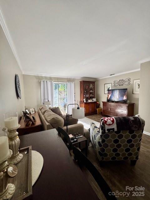 303 Heritage Pkwy, Fort Mill, SC 29715 - living area with ornamental molding, wood finished floors, and baseboards